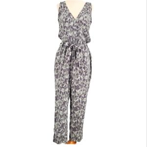 Cloth & Stone Gray Leopard Sleeveless V-Neck Tencel Straight Leg Jumpsuit Small